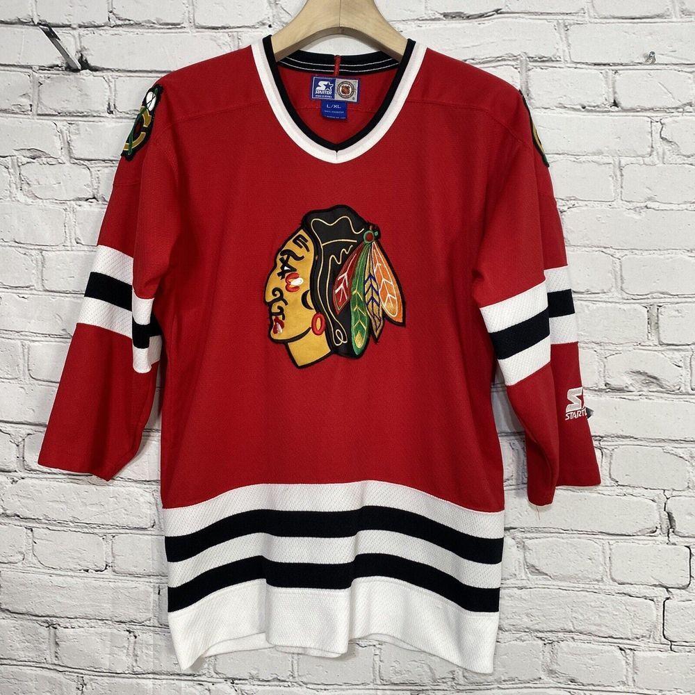Vintage Chicago Blackhawks 90S Starter‎ Jersey Size L/XL NHL Hockey Embroidered